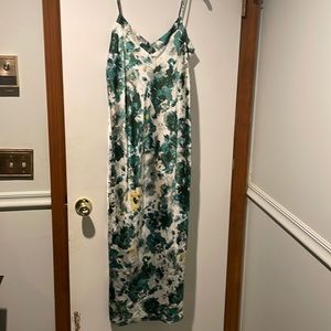 Green and white lined slip dress.
